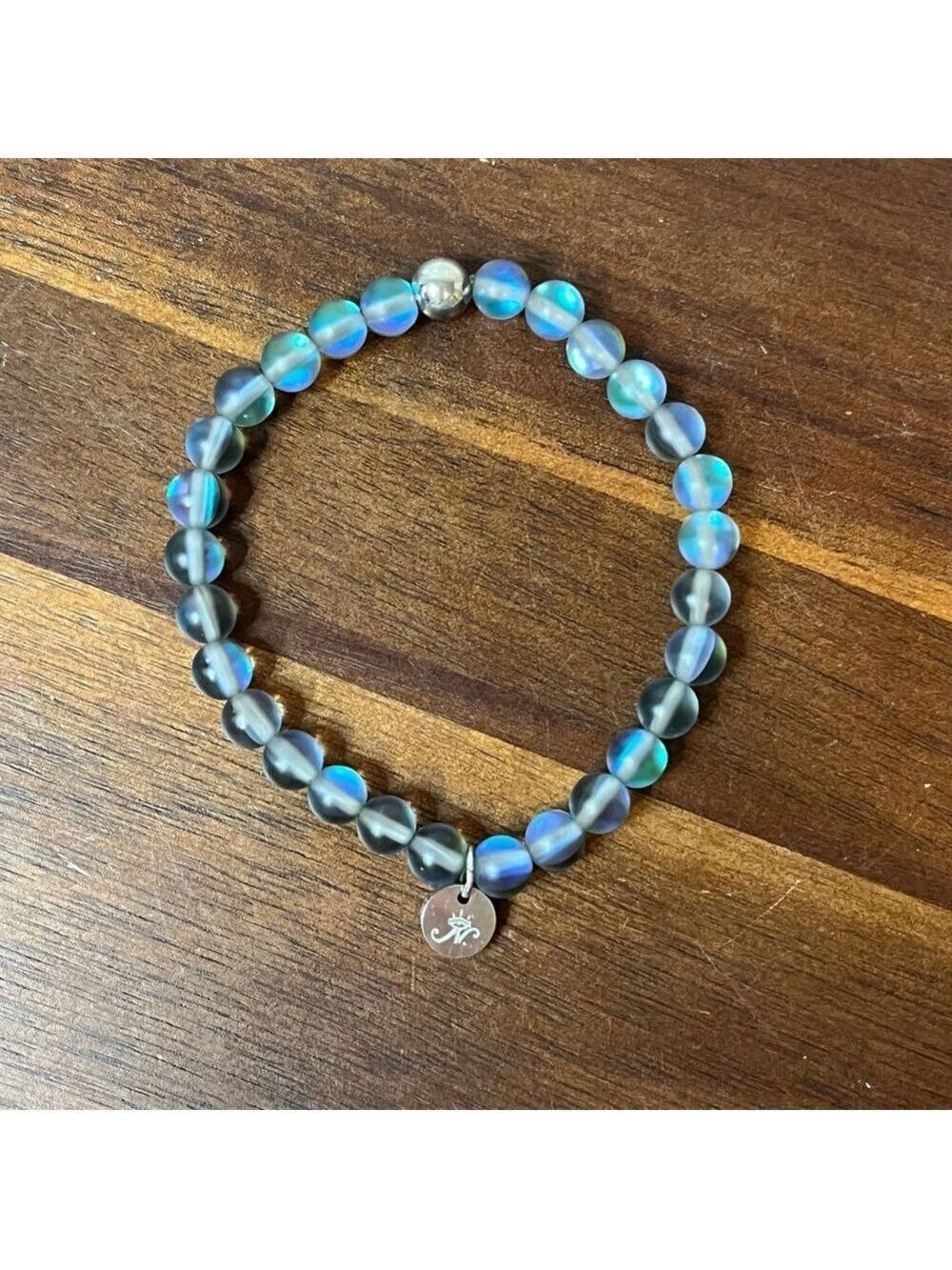 NOGU Mermaid Glass Aurora Bead Bracelet Iridescent Stretch